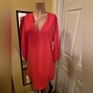 Eliza J Women's Longsleeve Coral V-Neck Mini Dress Size 8